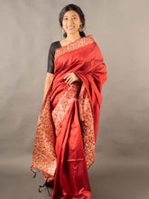 Flosive Traditional Golden Zari work  soft banarasi cherry red saree